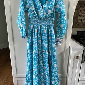 Billie Organic Cotton Block Print Dress - Lotus Blue